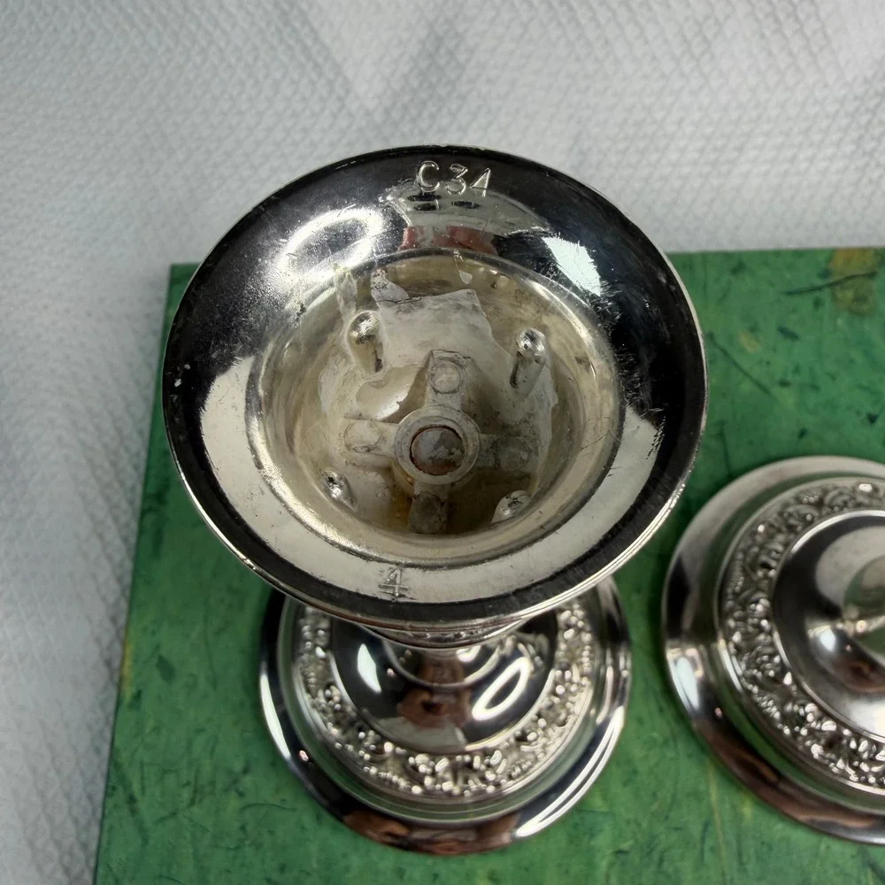 Vintage Lanthe C34 Silver Plated Taper Candlestick Holders Floral Set of 2 7in